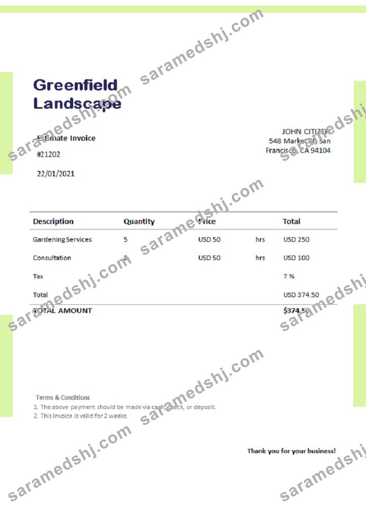 USA Greenfield Landscape invoice